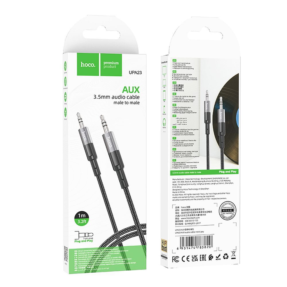 Audio Kabel 3.5mm - 3.5mm HOCO UPA23, 1m, Grå
