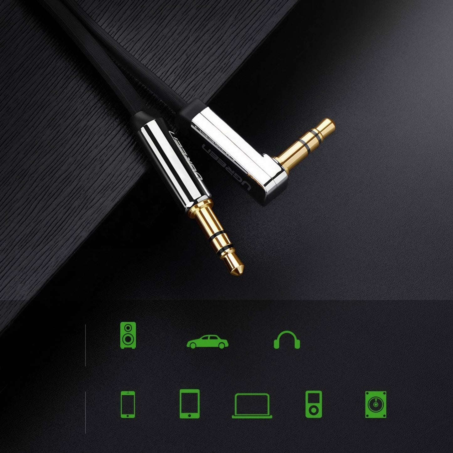 Audio Kabel 3.5mm - 3.5mm UGREEN AV119 Angled, 3m, Svart