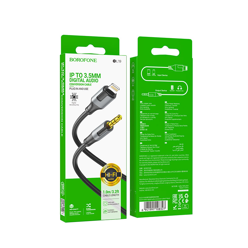 Lyd Kabel Lightning - 3.5mm Borofone BL19 Creator, 1m, Svart