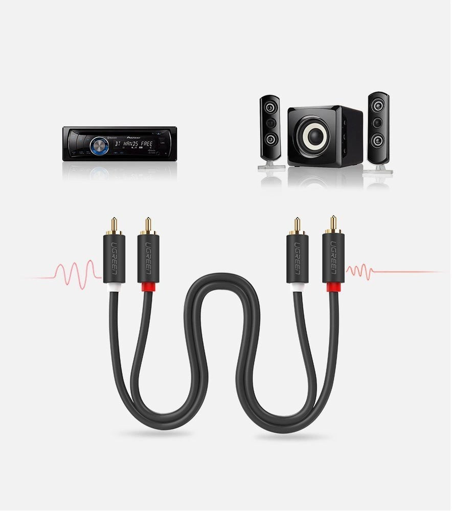 UGREEN AV104 lydkabel, 2 x RCA - 2 x RCA, 2m, Svart