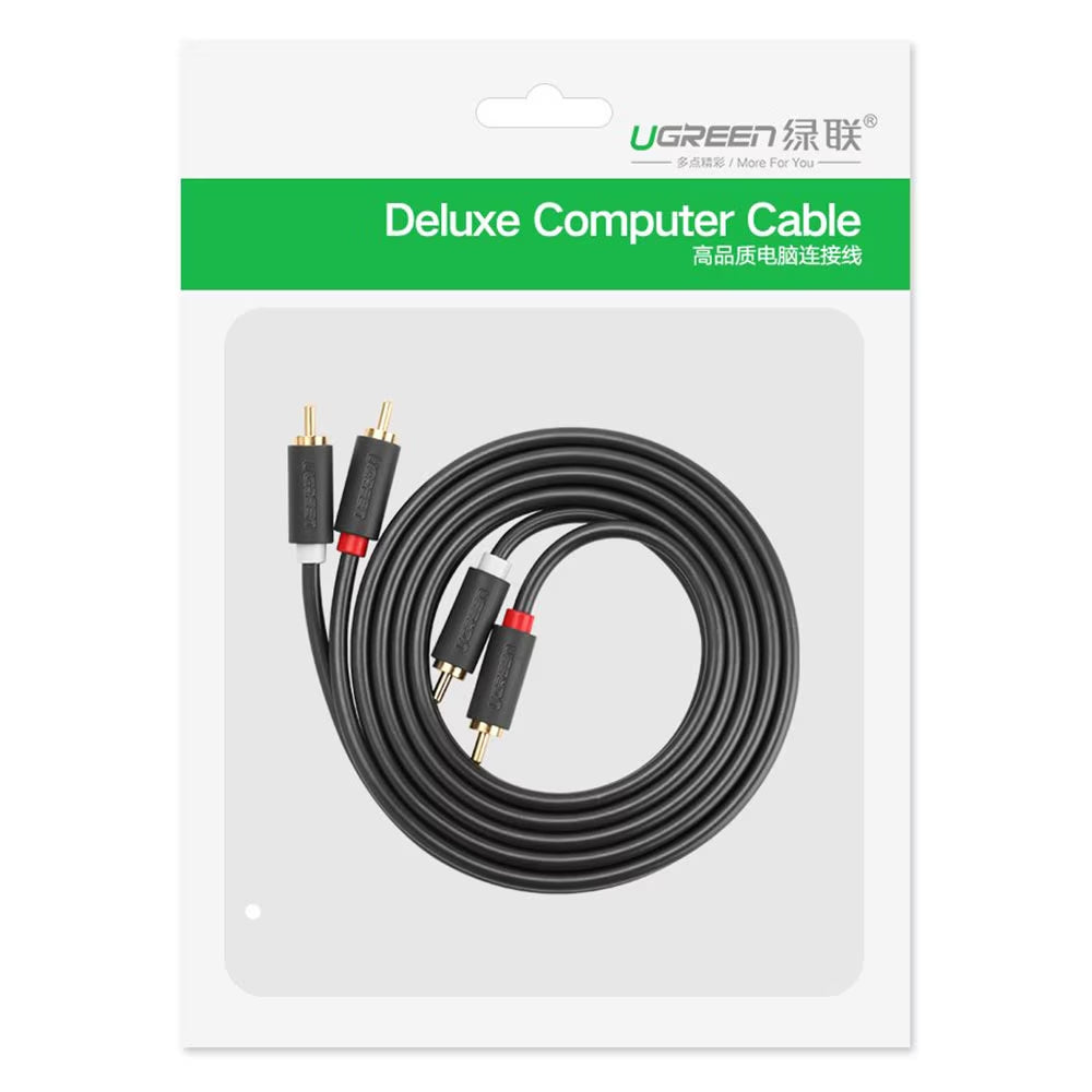 UGREEN AV104 lydkabel, 2 x RCA - 2 x RCA, 3m, Svart