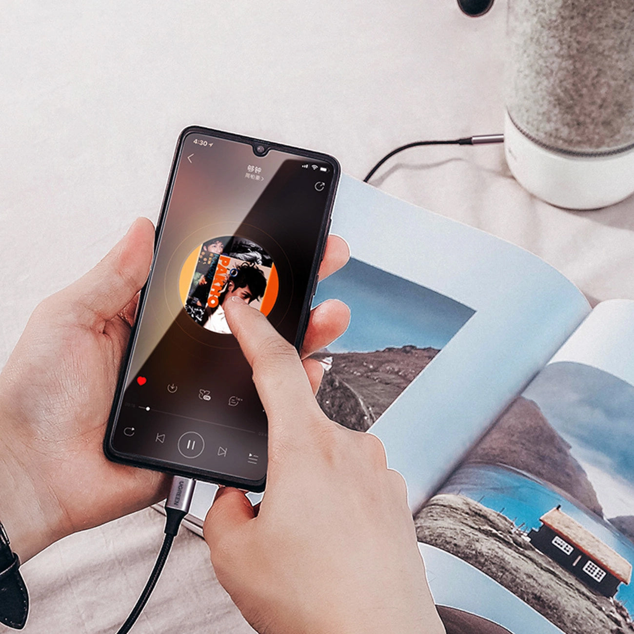 Lydkabel USB-C - 3,5 mm UGREEN AV143, 1 m, grå 