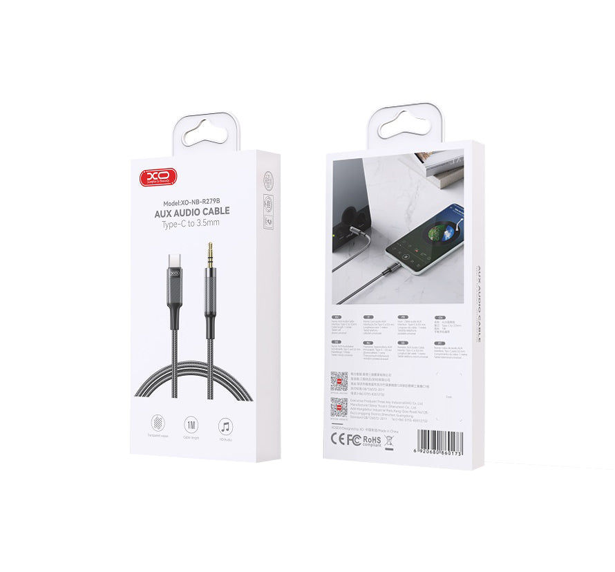 Audio Kabel USB-C - 3.5mm XO Design NB-R279B, 1m, Svart