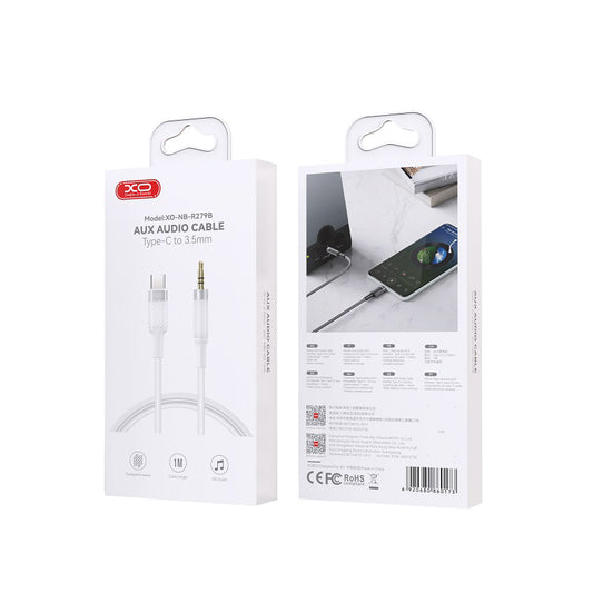 USB-C til 3,5 mm lydkabel XO Design NB-R279B, 1m, Hvit