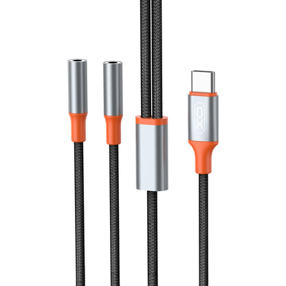 USB-C lydsplitterkabel - 2 x 3,5 mm XO Design NB-R269B 2in1, 1,2 m, svart 