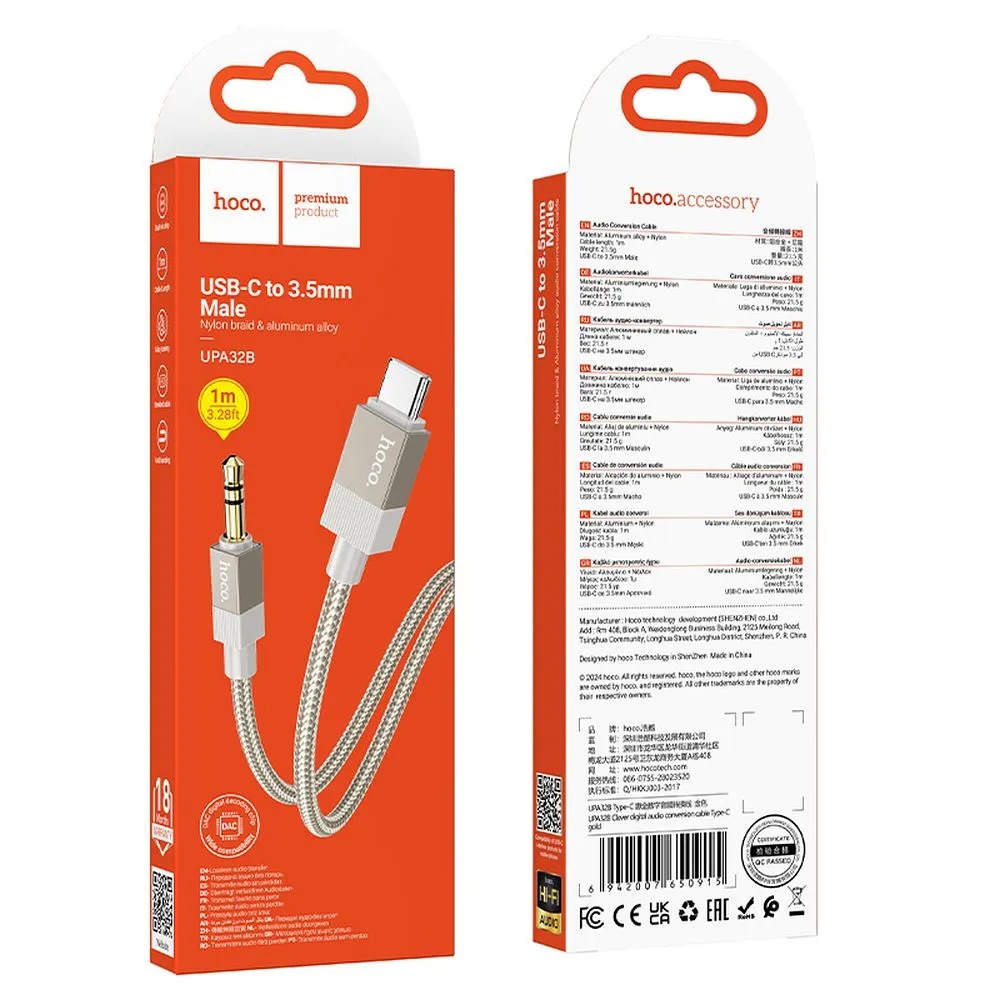 Audio Kabel USB-C - 3.5mm HOCO UPA32B, 1m, Gull