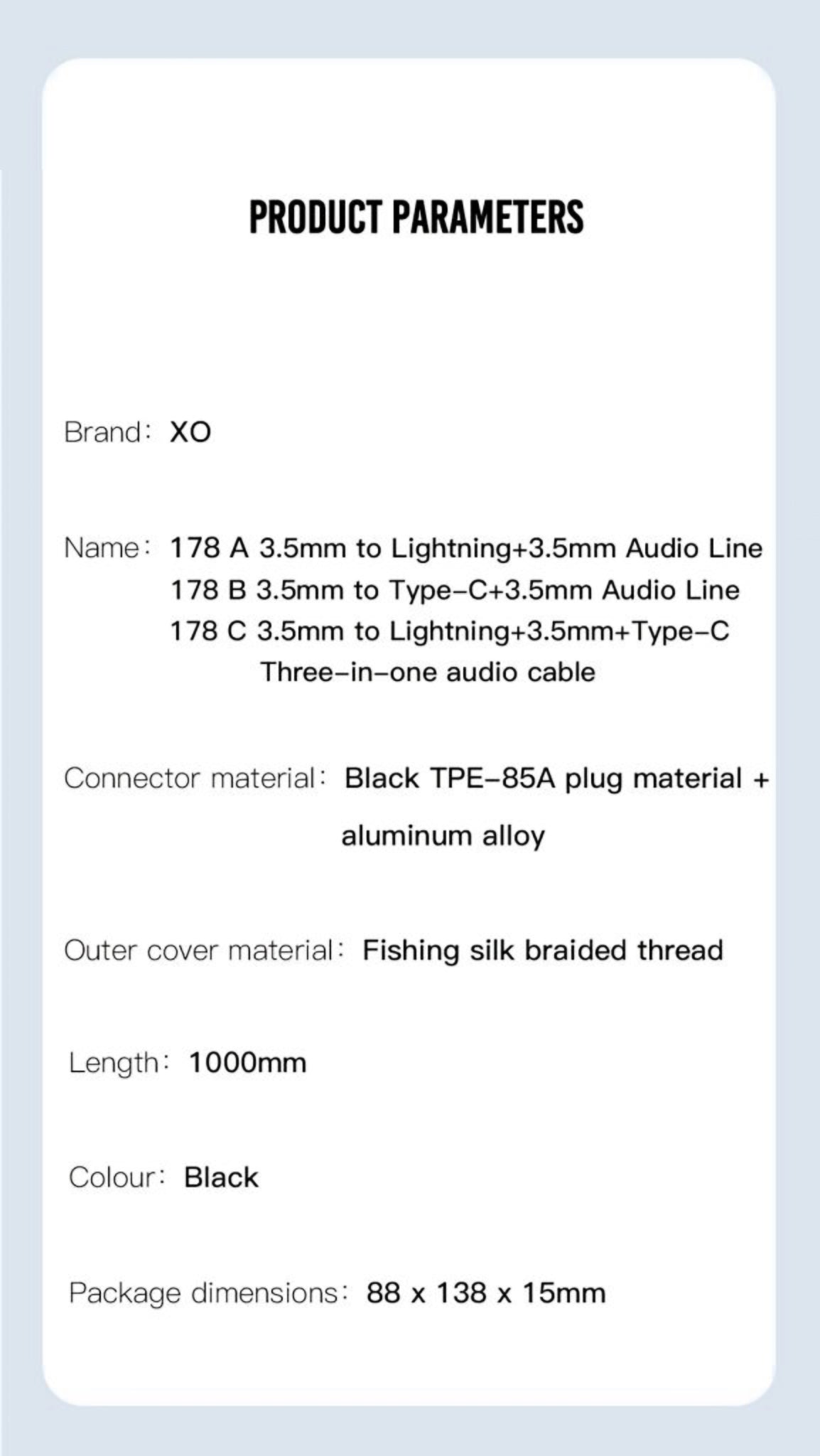 Audio-kabel USB-C / 3.5mm - 3.5mm XO Design NB178B, 1m, Svart