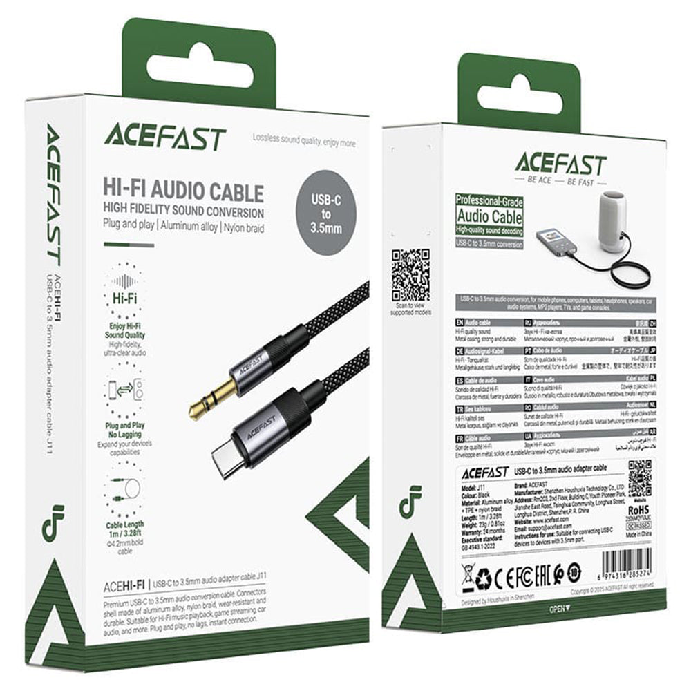 Audio Kabel USB-C - 3.5mm Acefast J11, 1m, Svart