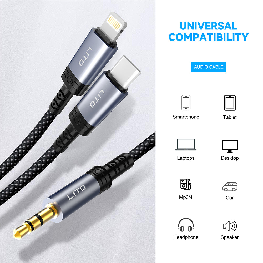 Audio-kabel USB-C - 3.5mm Lito LA01T, 1m, Svart