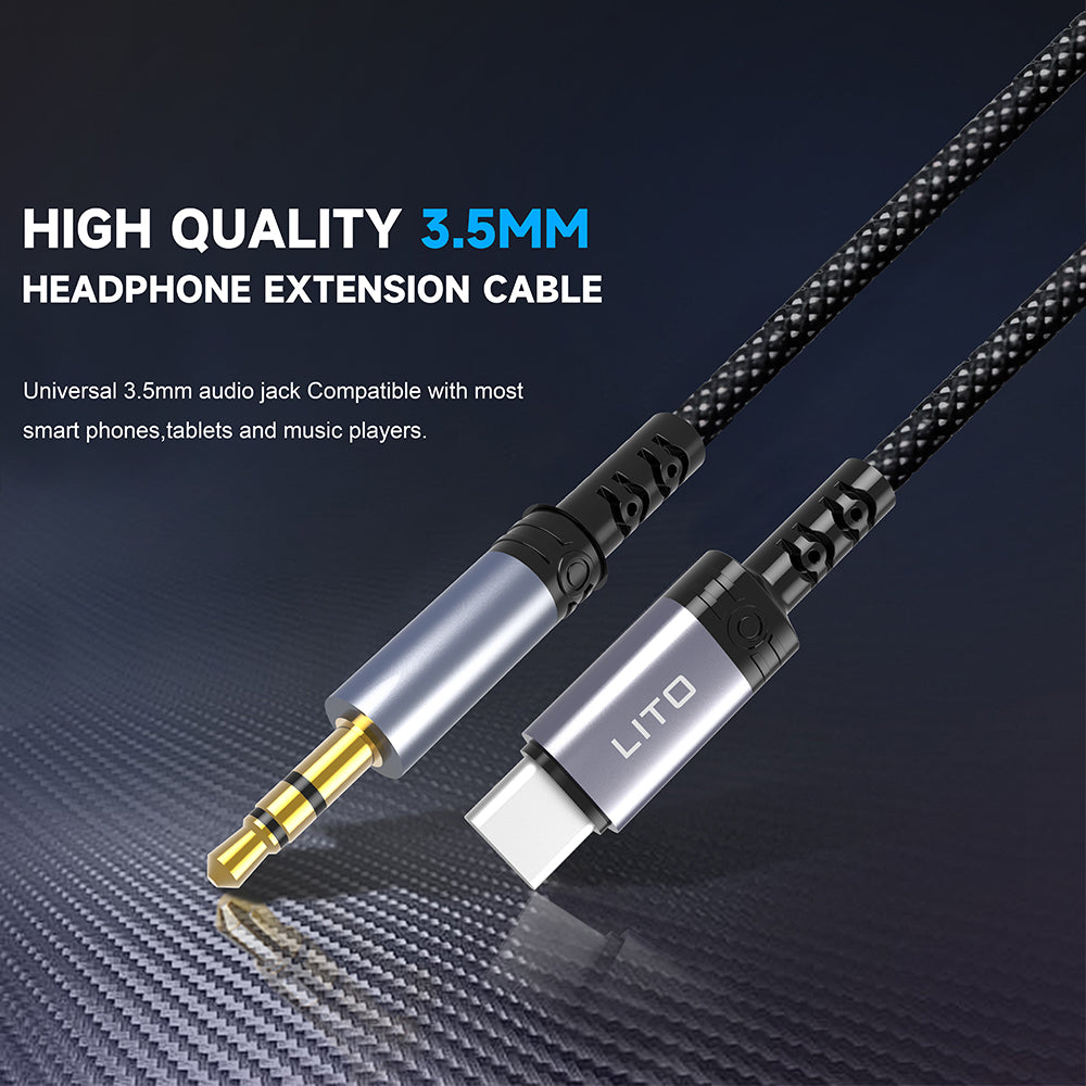 Audio-kabel USB-C - 3.5mm Lito LA01T, 1m, Svart