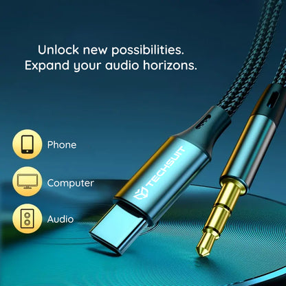 USB-C til 3.5mm lydkabel Techsuit AC11 FuseXound, 0.5m, Grå