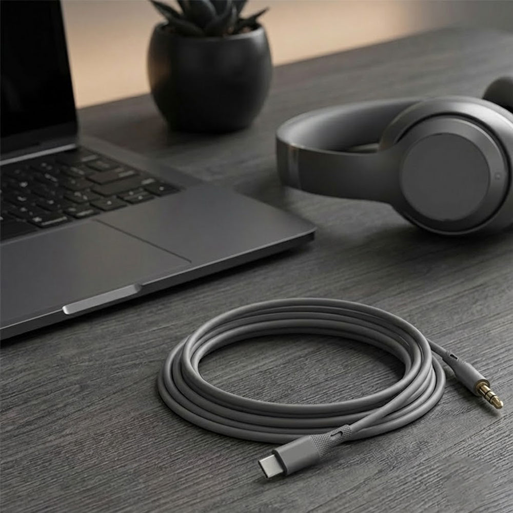 USB-C til 3.5mm Techsuit AC4 SoundFlex lydkabel, 1m, Grå