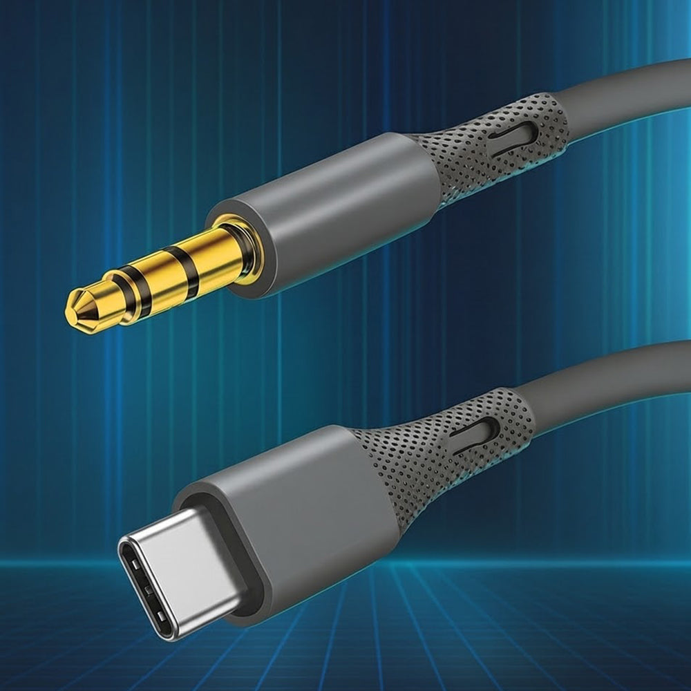 USB-C til 3.5mm Techsuit AC4 SoundFlex lydkabel, 1m, Grå