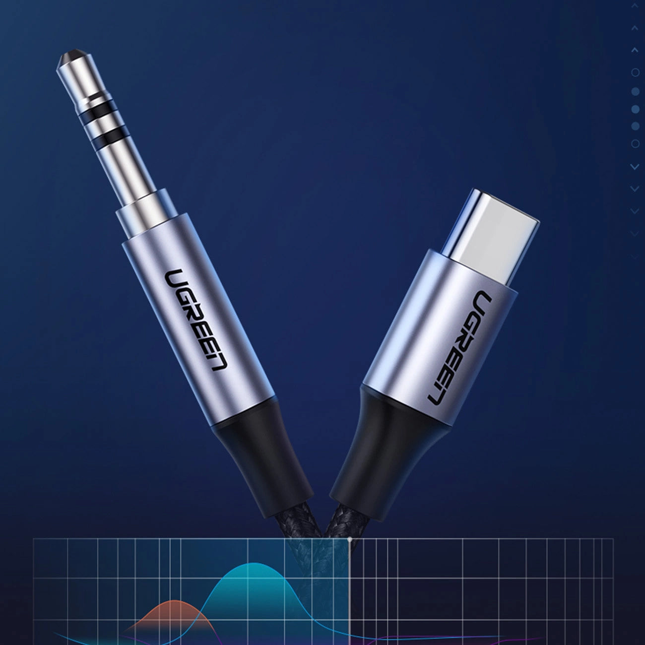 Lydkabel USB-C - 3,5 mm UGREEN AV143, 1 m, grå 