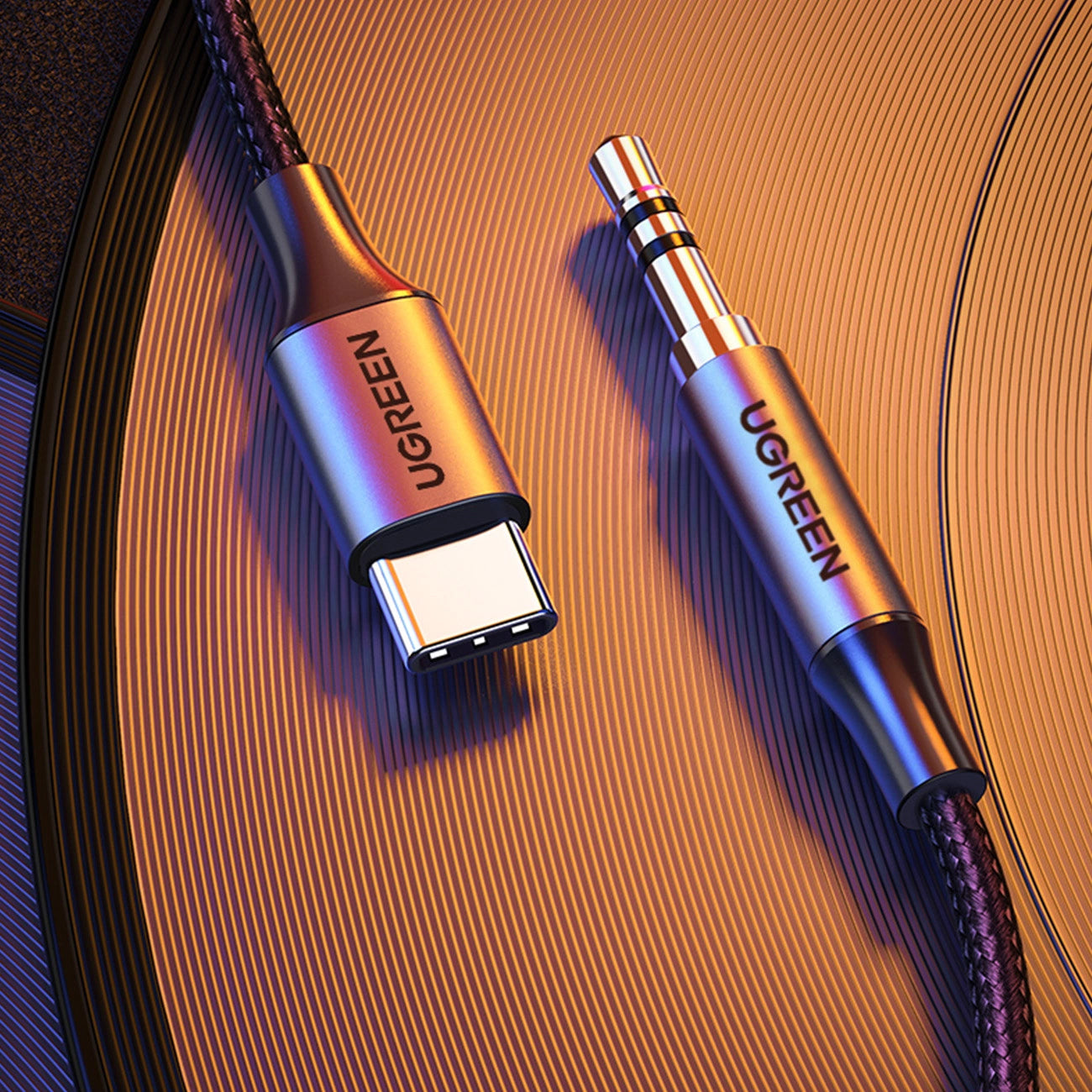 Lydkabel USB-C - 3,5 mm UGREEN AV143, 1 m, grå 
