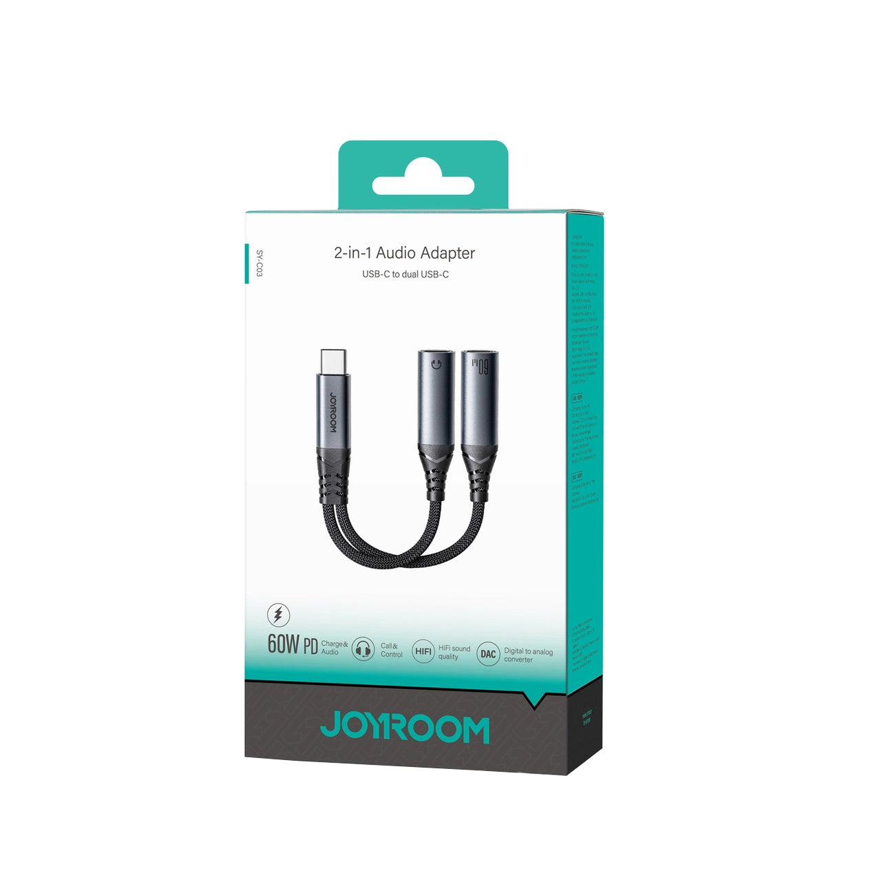 USB-C lydkabel - 2 x USB-C Joyroom SY-C03, 0,14m, Svart