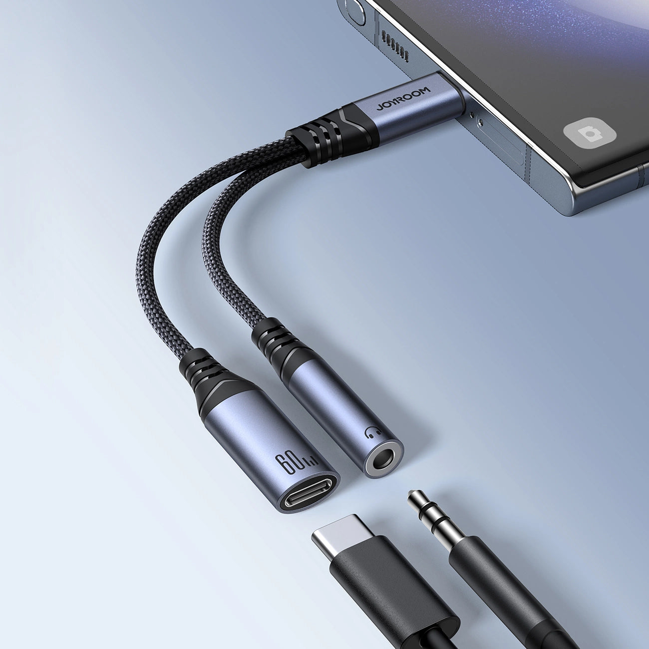 USB-C til 3,5 mm / USB-C Joyroom SY-C02 lydkabel, 0,14 m, Svart