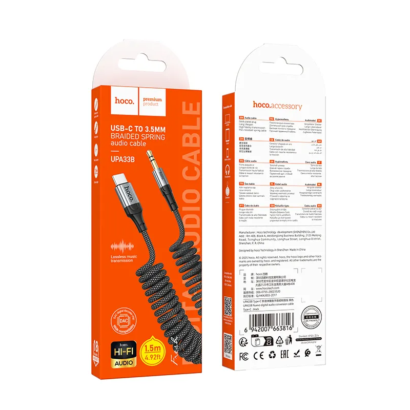 USB-C til 3.5mm lydkabel HOCO UPA33B, 1.5m, Svart
