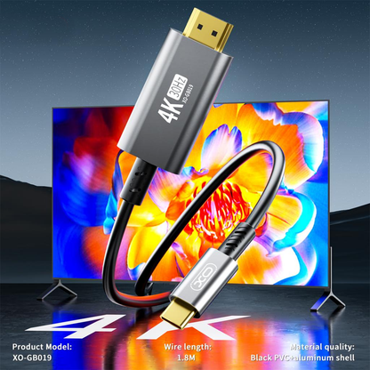 USB-C til HDMI lyd- og videokabel XO Design GB019, 1.8m, Svart