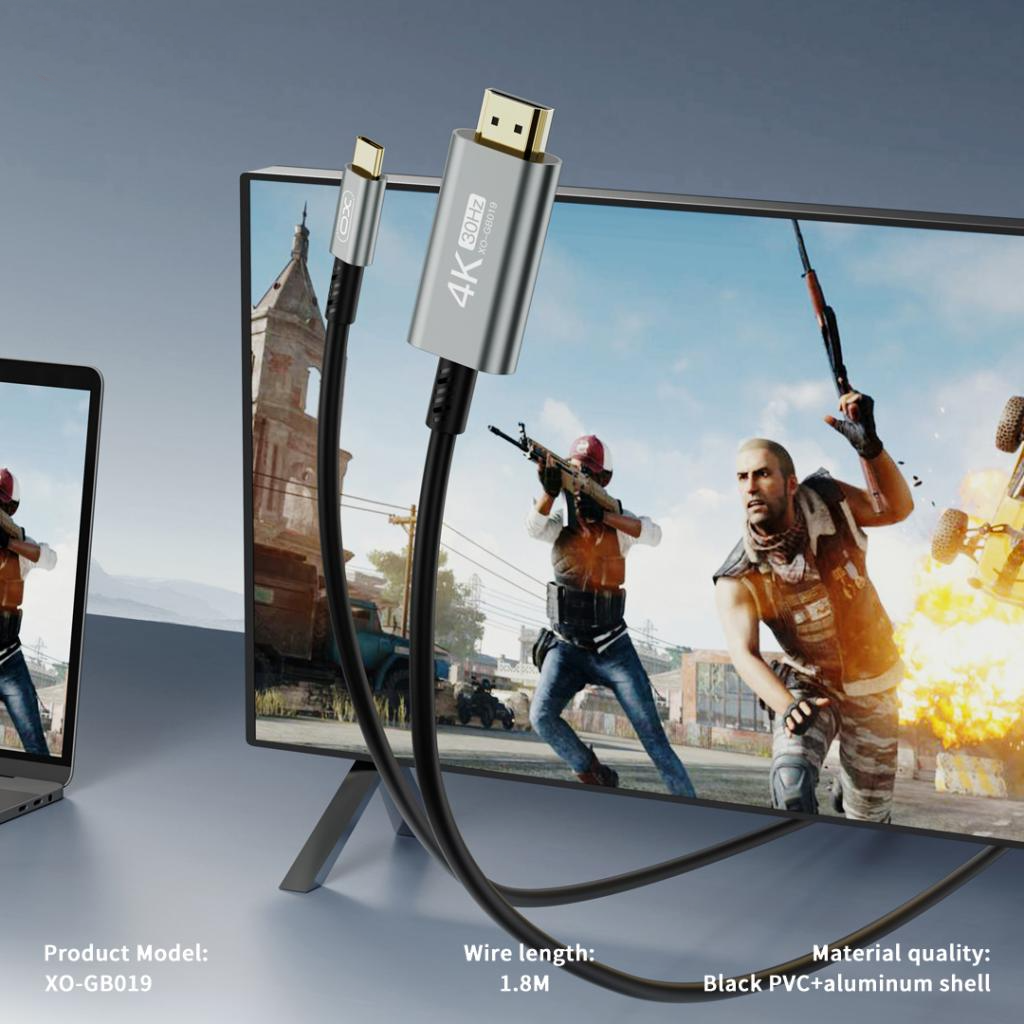 USB-C til HDMI lyd- og videokabel XO Design GB019, 1.8m, Svart