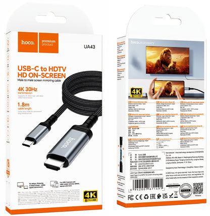USB-C til HDMI lyd- og videokabel HOCO UA43, 1.8m, Grå