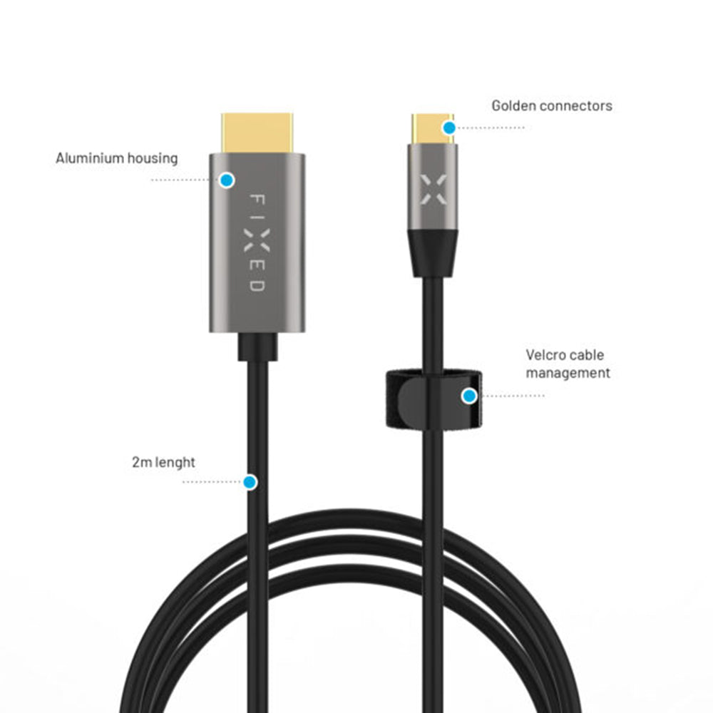 Audio- og videokabel USB-C - HDMI fast, 2m, grå