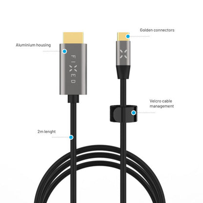 Audio- og videokabel USB-C - HDMI fast, 2m, grå
