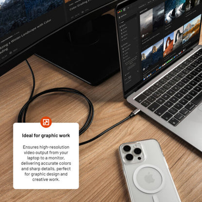 Audio- og videokabel USB-C - HDMI fast, 2m, grå