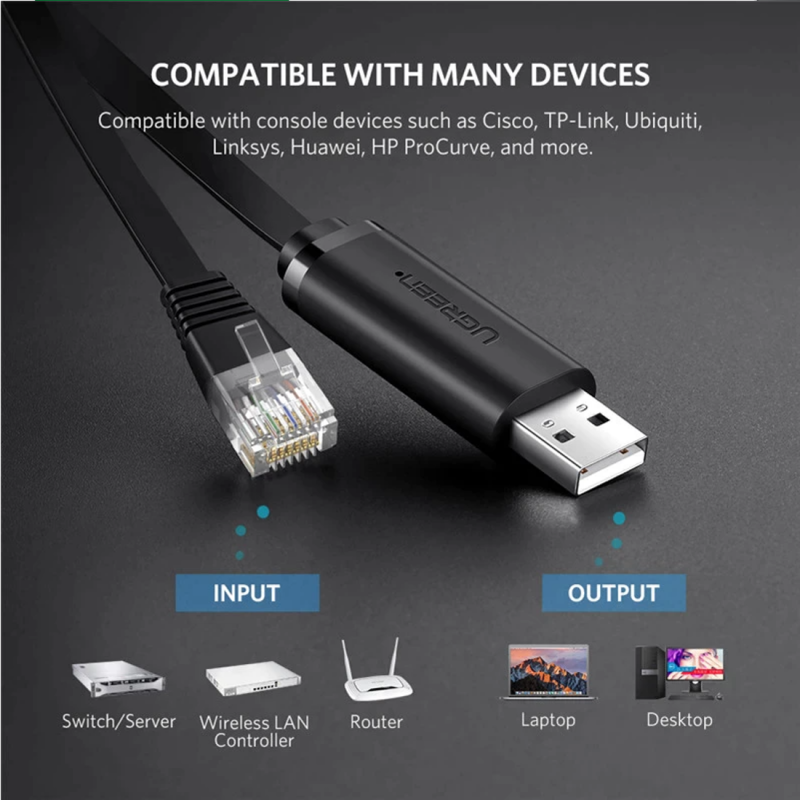 UGREEN CM204 USB-konsollkabel, RJ45, 3m, svart, forseglet