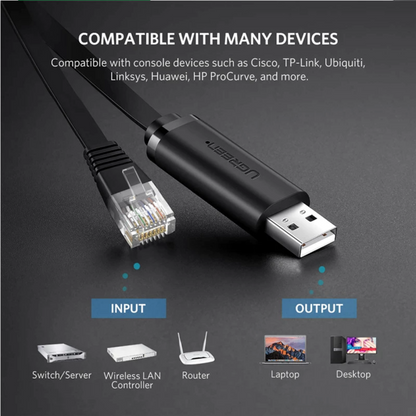 UGREEN CM204 USB-konsollkabel, RJ45, 3m, svart, forseglet