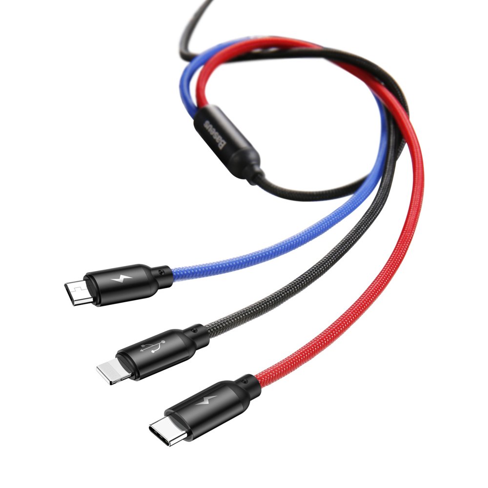 Ladekabel USB-A - Lightning / microUSB / USB-C Baseus Colors 3in1, 20W, 1.2m, Svart CAMLT-BSY01