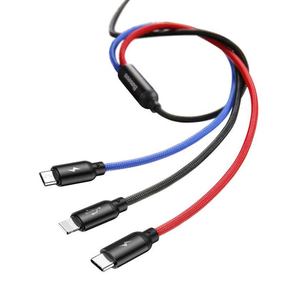 Ladekabel USB-A - Lightning / microUSB / USB-C Baseus Colors 3in1, 20W, 1.2m, Svart CAMLT-BSY01