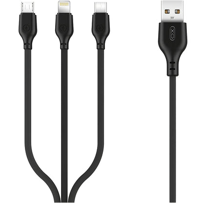 USB-ladekabel USB-A - Lightning / microUSB / USB-C XO Design NB103 3i1, 10W, 1m, Svart