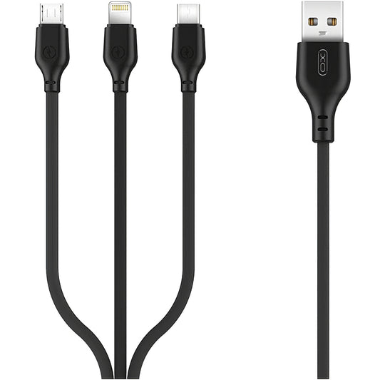 USB-ladekabel USB-A - Lightning / microUSB / USB-C XO Design NB103 3i1, 10W, 1m, Svart