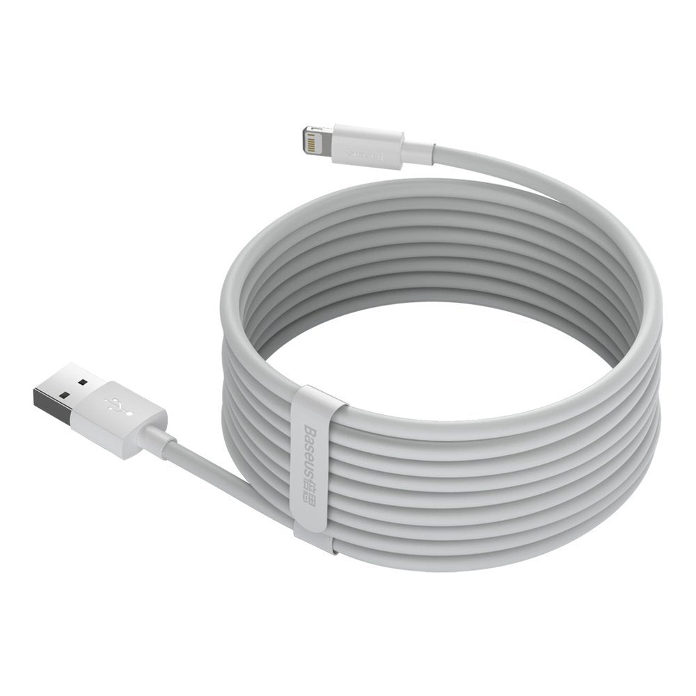 Data- og ladekabel USB-A - Lightning Baseus Simple Wisdom, 18W, 1,5 m, sett med 2 stk, hvit TZCALZJ-02