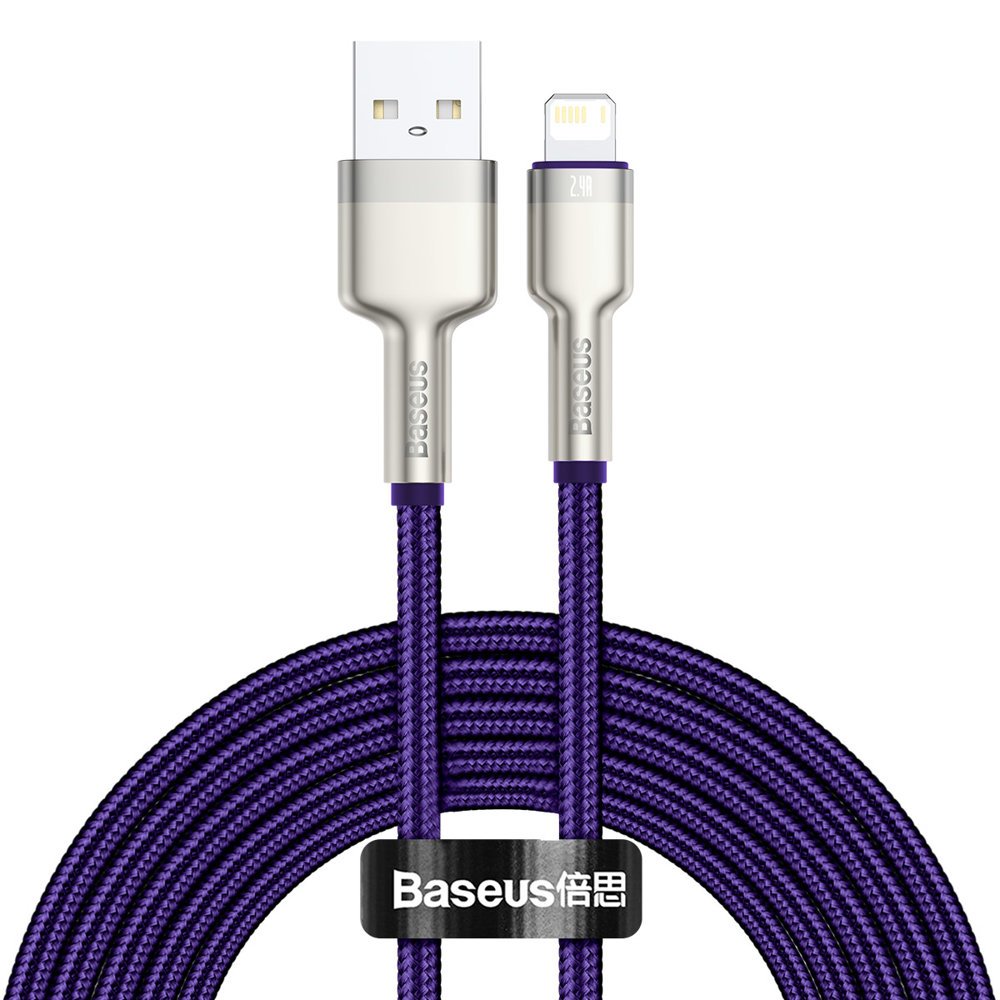 USB-A - Lightning Baseus Cafule Metal Series data- og ladekabel, 18W, 2m, Lilla CALJK-B05