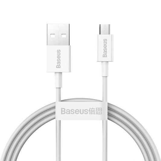 USB-A - microUSB Baseus Superior Series data- og ladekabel, 18W, 2m, Hvit CAMYS-A02