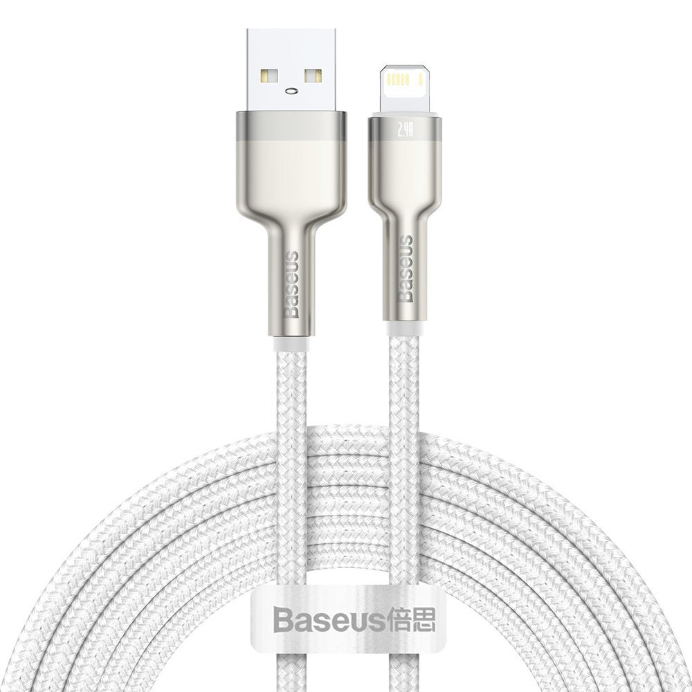 USB-A - Lightning Baseus Cafule Metal Series data- og ladekabel, 18W, 2m, Hvit CALJK-B02