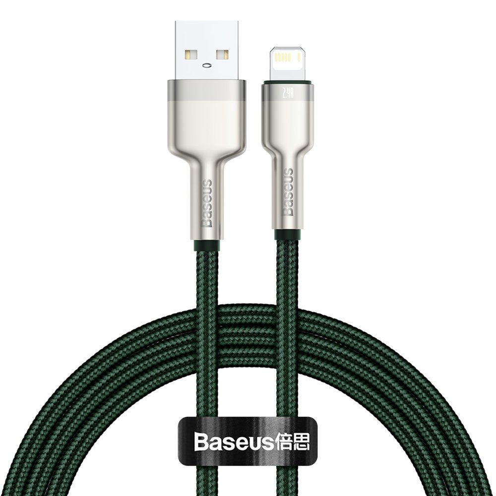 USB-A - Lightning Baseus Cafule Metal Series data- og ladekabel, 18W, 1m, Grønn CALJK-A06