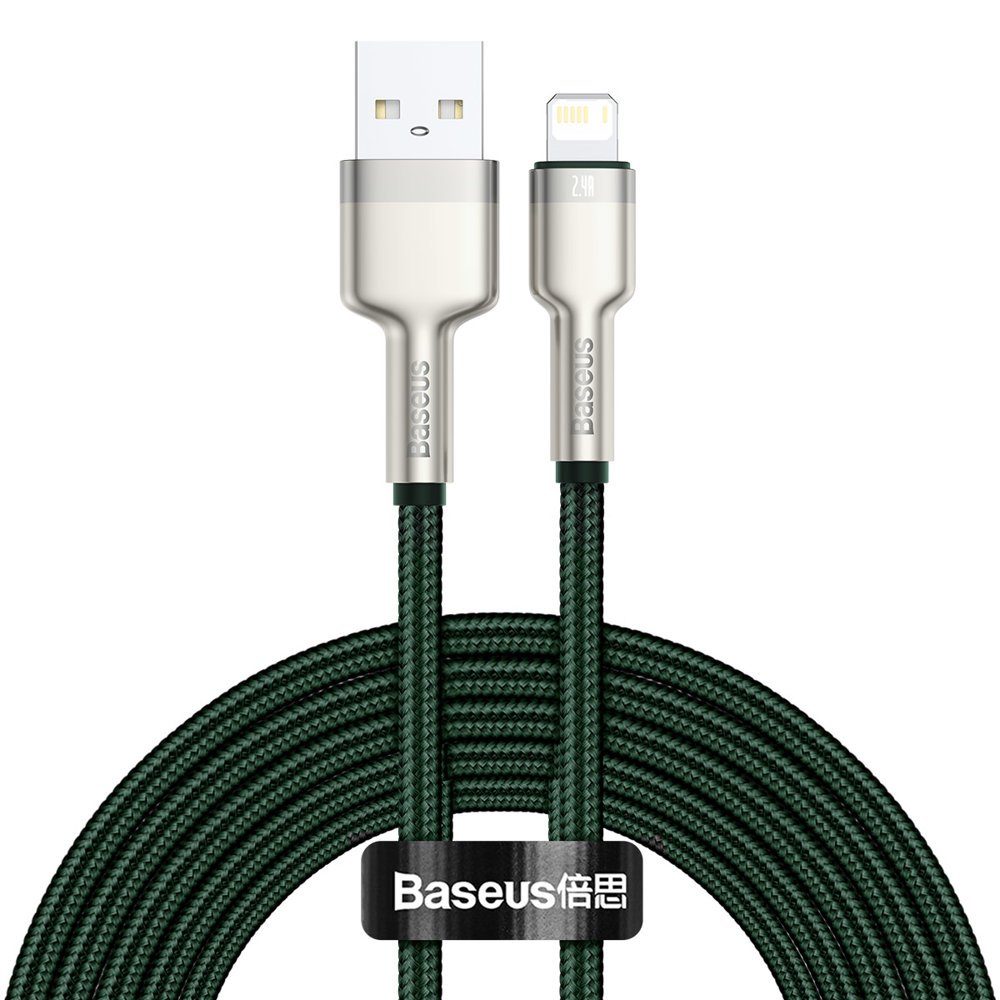 USB-A - Lightning Baseus Cafule Metal Series data- og ladekabel, 18W, 2m, Grønn CALJK-B06