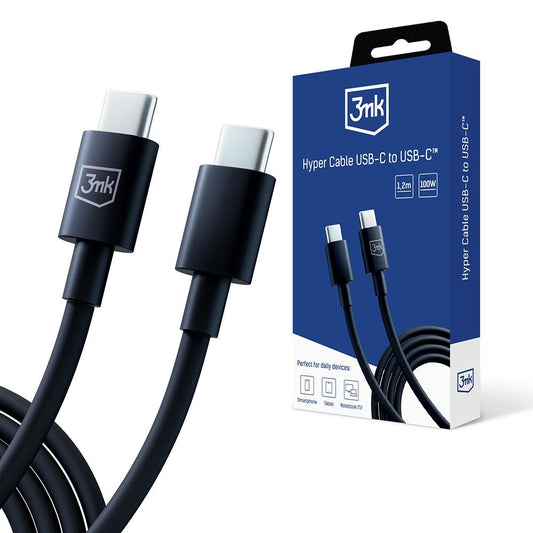 USB-C data- og ladekabel - USB-C 3MK Hyper, 100W, 1.2m, Svart
