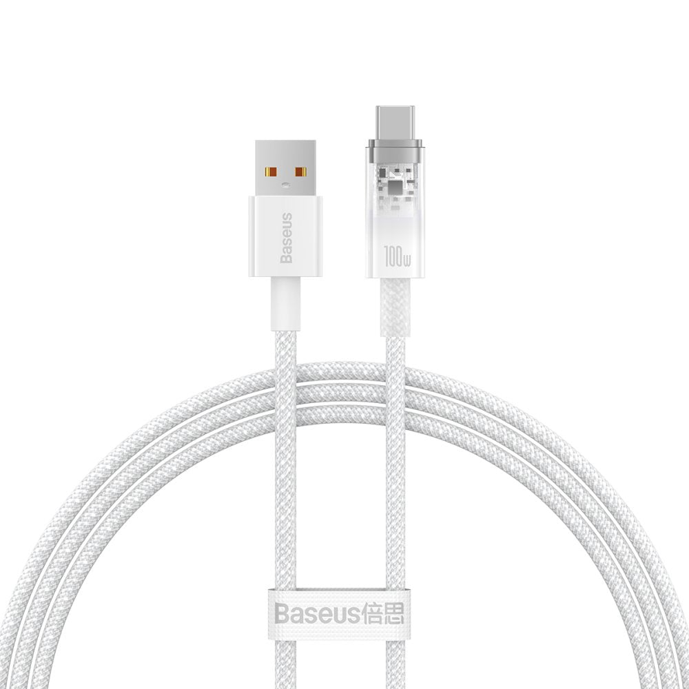 USB-A til USB-C data- og ladekabel Baseus Explorer, 100W, 1m, Hvit CATS010402