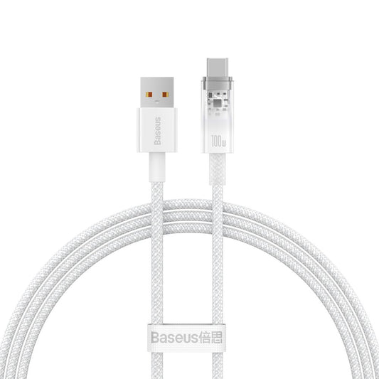 USB-A til USB-C data- og ladekabel Baseus Explorer, 100W, 1m, Hvit CATS010402