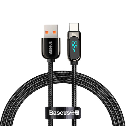 USB-A til USB-C data- og ladekabel fra Baseus, 66W, 2m, Svart CASX020101