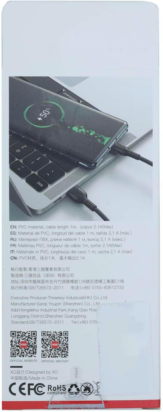 USB-A til microUSB data- og ladekabel XO Design NB212, 18 W, 1 m, svart 