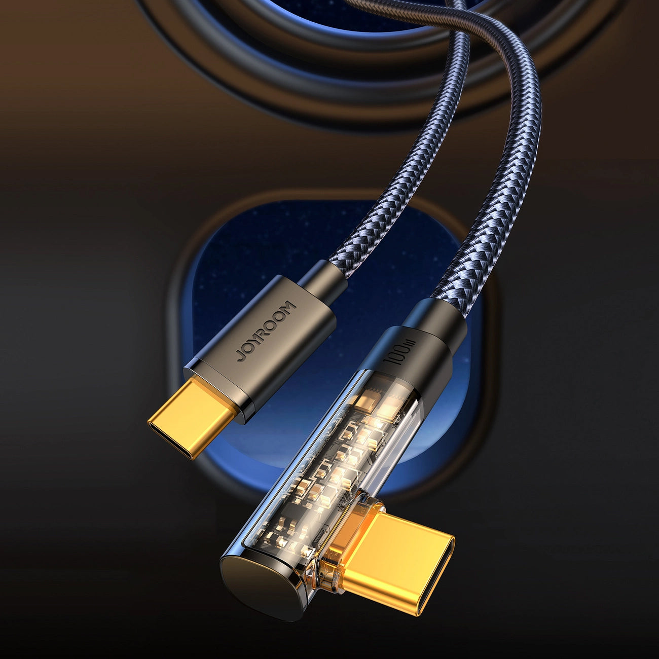 USB-C til USB-C data- og ladekabel Joyroom S-CC100A6 Angled, 100W, 1.2m, Svart