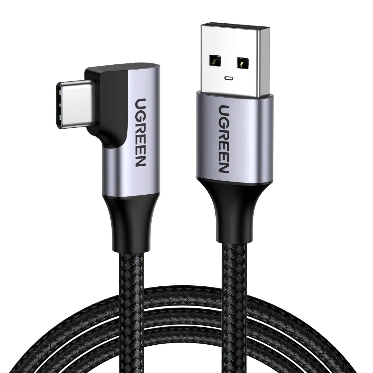 Data- og ladekabel USB-A - USB-C UGREEN US385 Vinklet, 60 W, 1 m, grå 