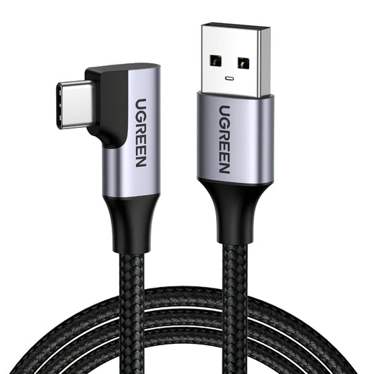 Data- og ladekabel USB-A - USB-C UGREEN US385 Vinklet, 60 W, 1 m, grå 