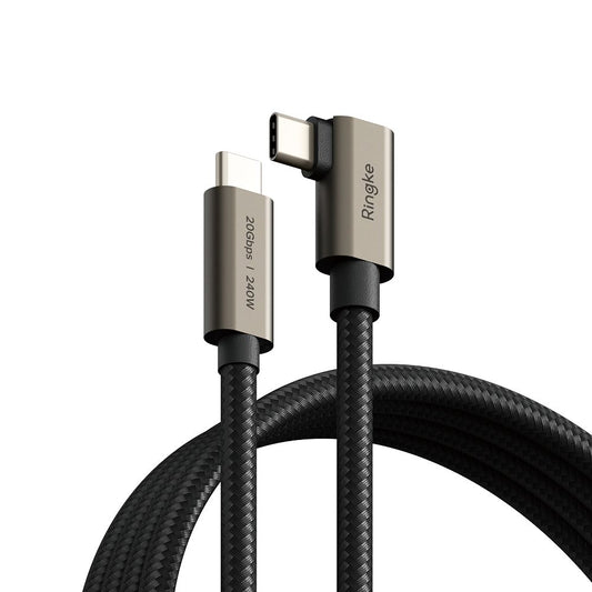 USB-C data- og ladekabel - USB-C Ringke 2X2 Angled, 240W, 1m, Svart