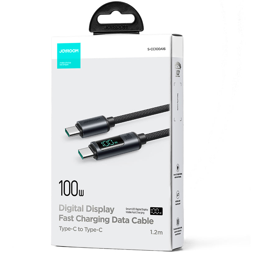 USB-C til USB-C data- og ladekabel Joyroom S-A16 Prism Display, 100W, 1.2m, Svart